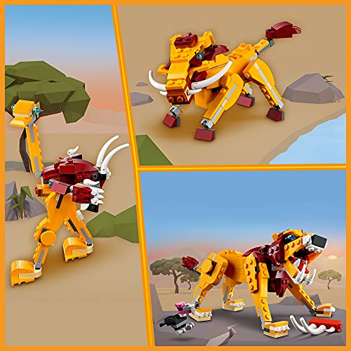 LEGO 31112 Creator 3en1 León Salvaje, Avestruz y Jabalí, Juguetes de Animales para Niños 7 Años con Figuras, Set de construcción