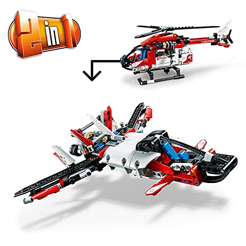 LEGO 42092 Technic 2 en 1 Helicóptero de Rescate o Avión, Juguete de Construcción para Niños a Partir de 8 años