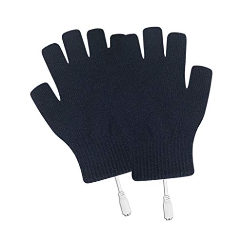 LIANGFANG Guantes de invierno de punto para pantalla táctil, para hombre y mujer, con USB Heated Mittens Full & Half Dedos Invierno Warm Knit Gloves, Negro , Tallaúnica