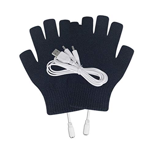 LIANGFANG Guantes de invierno de punto para pantalla táctil, para hombre y mujer, con USB Heated Mittens Full & Half Dedos Invierno Warm Knit Gloves, Negro , Tallaúnica