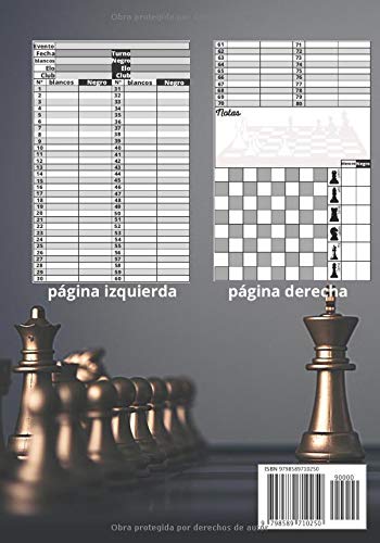 Libro De Partituras : JAQUE MATE: Entusiastas del juego de ajedrez / Hojas de puntaje para ser llenadas en 80 movimientos con el tablero de ajedrez / 100 juegos / Formato de viaje 17,78X25,4cm