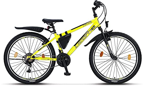 Licorne Bike Premium - Bicicleta de montaña para niña, niño, Hombre y Mujer, Cambios de 21 velocidades, Unisex Adulto, Amarillo/Negro, 26