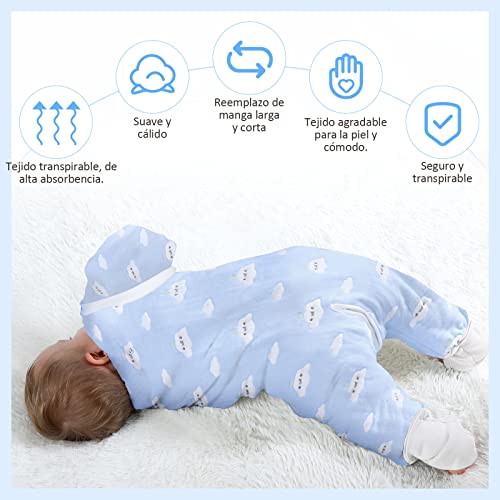 Lictin Saco de Dormir para bebés con Mangas extraíbles para bebés Niños de 3-4.5 años de 85 a 105 cm 2.0 TOG Motivo de Cielo Azul y Nubes Blancas(3-4.5 años)