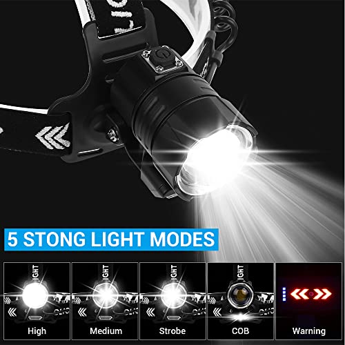Linterna frontal LED XHP90 potente de 25000 lúmenes, linterna frontal LED XHP90 recargable por USB con 3 modos, linterna frontal ajustable impermeable para senderismo, camping, trabajo