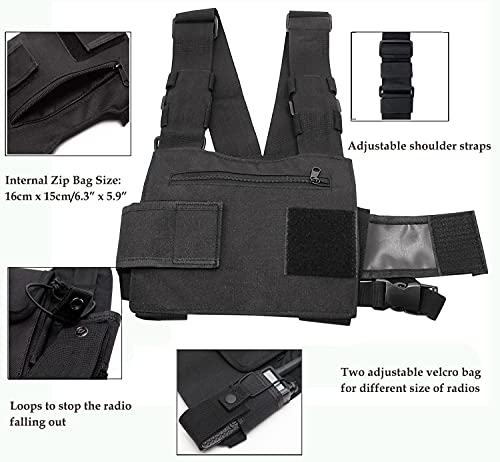 Litens H Walkie Talkie - Mochila con bolsillo en el pecho, bolsa de transporte para radios de dos vías, soporte para rescate Essentials Chaleco Rig Pouch Negro
