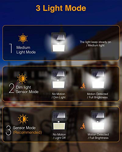 litogo Luz Solar Exterior 140 LED (4 Pack / 3 Modos) con Sensor de Movimiento, Solares Exteriores 270º lluminación Focos Solares Exterior Impermeable Aplique Lampara Solar para Exterior Jardin (WS140)