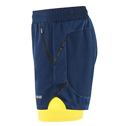 Lixada Hombres Pantalónes Cortos de Running 2-en-1,Atletismo/Fitness/Maratón,Transpirable+Secado Rápido,Talla XL,Color Azul Oscuro