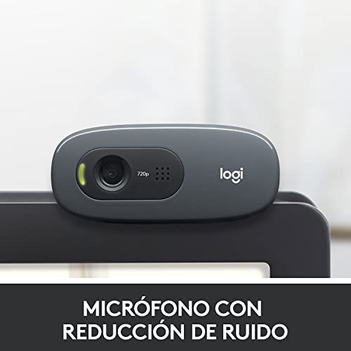 Logitech C270 Webcam HD, 720p/30fps, Video-Llamadas HD Amplio Campo Visual, Corrección de Iluminación, Micrófono Reductor de Ruido, Skype, FaceTime, Hangouts, WebEx, PC/Mac/Portátil/Tablet/Chromebook