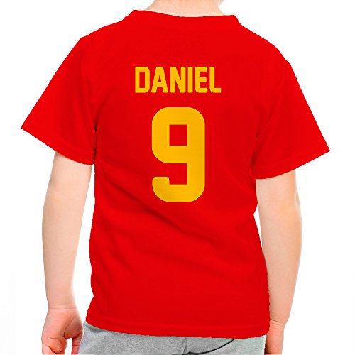 LolaPix Camiseta España Personalizada con tu Nombre y Dorsal | Selección Española | Varios Diseños Tallas | 100% Algodón | Niño | Roja