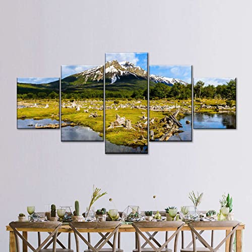 LOLAS Cuadros Modernos Impresión de Imagen Artística Digitalizada | Lienzo Decorativo para Tu Salón o Dormitorio | Paisaje del Parque Ushuaia | 5 Piezas 150x80cm