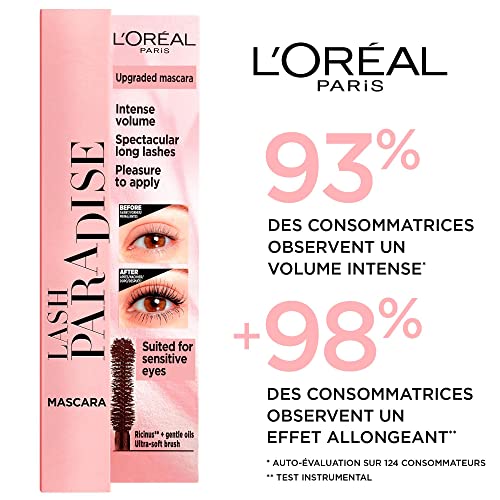 L'Oreal Paris Make-up Designer - Máscara De Pestañas Volumen Y Longitud Paradise Extra Black, Negro, Vanilla, 6.4 Ml
