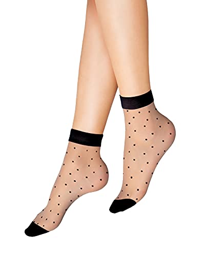 LORES Calcetines de fantasía para mujer con estampado corto Sheer Pop Stocking tamaño libre 20 DEN, Pois Neri, talla única