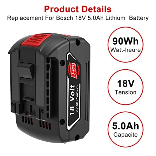 [Lot de 2] Batterie BAT609 batterie para Bosch 18V 5.0Ah BAT610G BAT618 BAT618G 2607336092 BAT618 BAT609G BAT619 BAT619G 2607336091 17618 para Bosch herramienta.