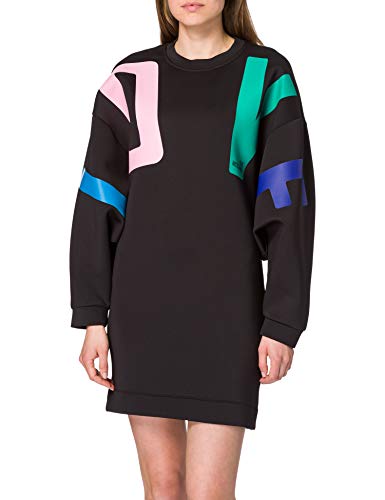 Love Moschino Soft Lightweight Neoprene Dress with Long Batwing Sleeves and Maxi Multicolor Logo Print On The Front. Vestido Casual, Negro, 40 para Mujer