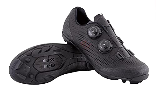 LUCK Poseidon | Zapatillas MTB para Hombre y Mujer | Suela de Carbono | Doble Cierre Rotativo | Zapatillas para Bicicleta de Montaña (43, Negro)