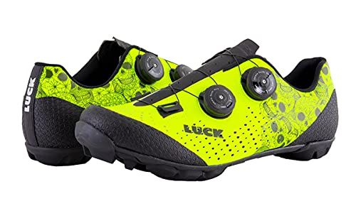 LUCK Zapatillas MTB Galaxy Calaveras. Zapatos Ciclismo Montaña para Hombre y Mujer. Suela de Carbono. Doble Cierre Rotativo ATOP. Calzado Bicicleta MTB (40 EU Ancho)