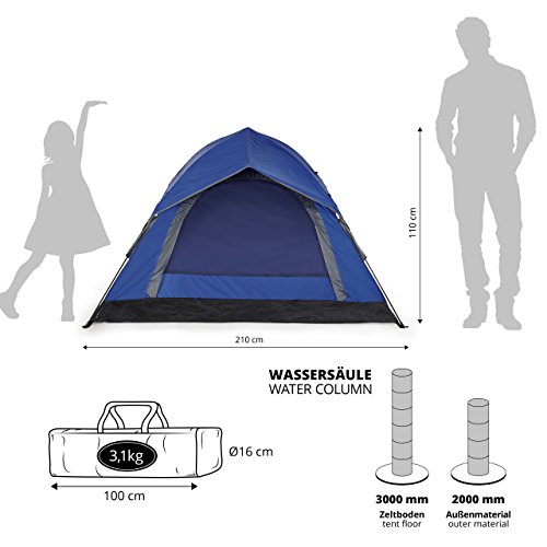 Lumaland Tienda de campaña Outdoor Light Pop Up Ligera para 3 Personas Camping Acampada Festival 210 x 190 x 110 cm Azul