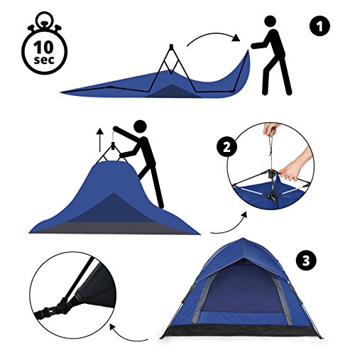 Lumaland Tienda de campaña Outdoor Light Pop Up Ligera para 3 Personas Camping Acampada Festival 210 x 190 x 110 cm Azul