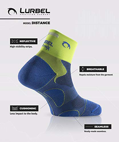 Lurbel Distance - Calcetines cortos para correr y deporte, antibacterianos, transpirables, con acolchado y protección contra ampollas, para hombre y mujer, color Azul pista, tamaño 35-38/ Small