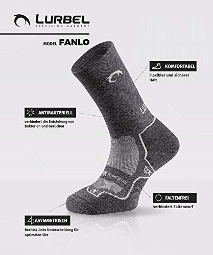 Lurbel FANLO Premium Merino - Calcetines de senderismo y trekking, antibacterianos, acolchado ergonómico, para hombre y mujer, gris, 39-42
