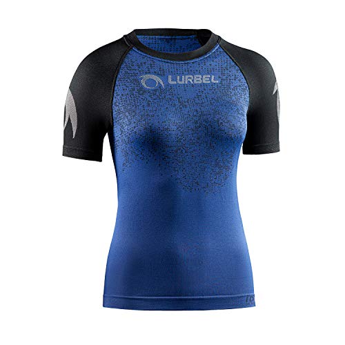 Lurbel Samba Pixel Woman, Camiseta de Trail Running, Camiseta Deportiva de Mujer, Camiseta Transpirable y Anti-Olor, Camiseta para Correr. (Royal - Negro, PEQUEÑA - S)
