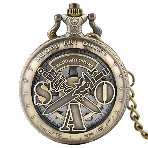 LXDDP Nuevo Steampunk Sword Art Online Reloj de Bolsillo de Cuarzo Hueco con Colgante de Collar de Cadena Regalos