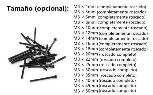 M3 Tornillos de Cabeza Allen DIN912 4-50mm Tornillo de Cabeza de Caquillo Hexagonal Tornillos de Acero de Carbono de Aleación de Grado de 12.9 Tornillo de Rosca Completa Acabado Liso (M3×10mm-50pcs)