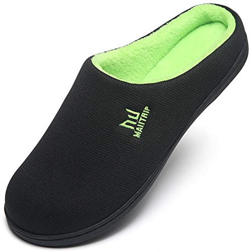 MAIITRIP Zapatillas de Estar por Casa Hombre Espuma de Memoria Pantuflas para Hombre Invierno Cálido Interior Exterior Antideslizante Zapatos Suela de Goma Slippers Negro Verde Tamaño 46 47