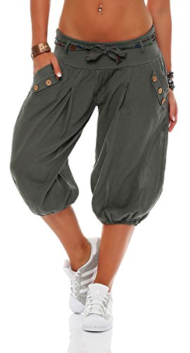 Malito Mujer Pantalón con Cinturón Corto Aladin Yoga Pants 3416 (Oliva)