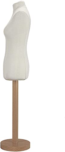 Maniqui Femenino de Costura Busto de Señora Escala 1/2 Talla Miniatura equivalente a 38/40 para Modistas, Moda, Patronaje, Exhibición o Moulage Blanco con base de madera de haya