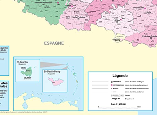 Mapa administrativo francés - Mapa de pared política laminada de Francia