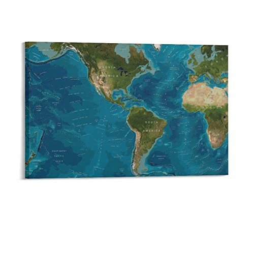 Mapa del Mundo El mapa topográfico del mundo carteles para decoración estética de la habitación, impresión de carteles, marco de 30 x 45 cm