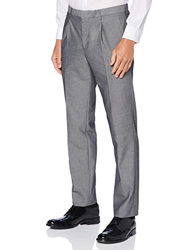 Marca Amazon - find. Pantalón Ajustado de Traje Hombre, gris, 32W / 31L, Label: 32W / 31L