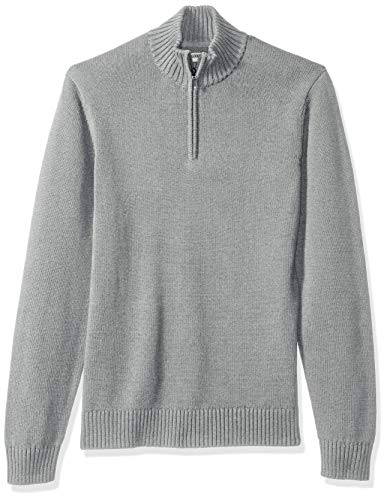 Marca Amazon – Goodthreads – Jersey de algodón suave con cremallera corta para hombre, Gris (heather grey Hea), US L (EU L)