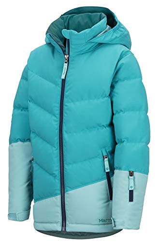 Marmot Girl's Slingshot Jacket Chaqueta De Plumas Para La Nieve, 700 Pulgadas Cúbicas, Ropa De Esquí Y Snowboard, Resistente Al Viento, Resistente Al Agua, Transpirable, Niñas, Blue Tile/Aquarelle, XL