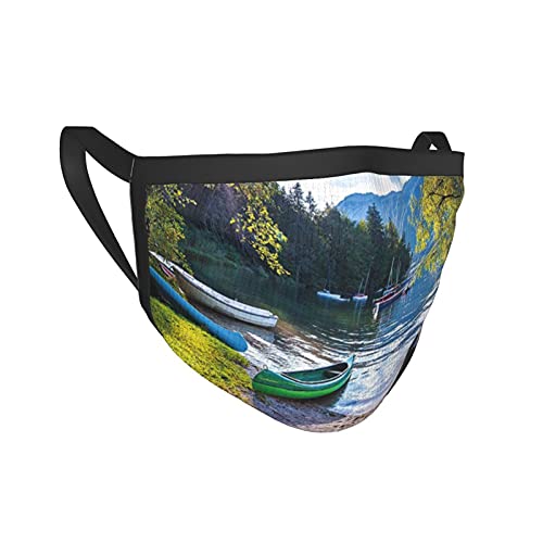 Máscara de tela Paisaje Lago Bohinj Con Barcos Canoas Parque Nacional Triglav Alpes Julianos Eslovenia Imprimir Multicolor Máscara de borde negro