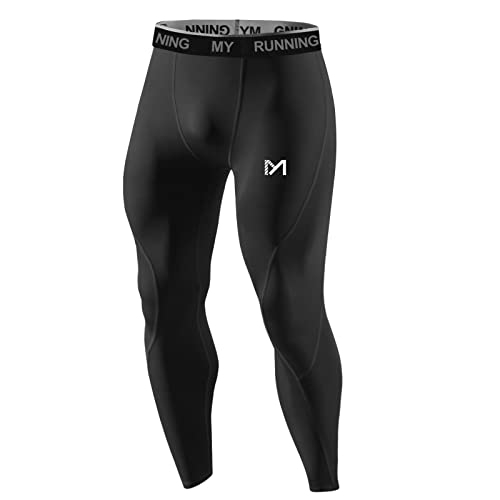 MEETYOO Leggings Hombre, Compresión Secado Rápido Pantalones Deporte Mallas Largas para Running Fitness Yoga, Negro-1, XL