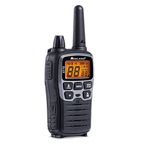 Midland XT70 24channels 446.00625-446.09375MHz Negro, Gris Two-Way radios - Walkie-Talkie (24 Canales, 446.00625-446.09375, LCD, AAA, Alcalino, 113 g)