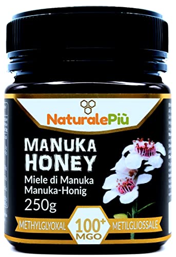 Miel de Manuka 100+ MGO de 250g. Producida en Nueva Zelanda, activa y cruda, Pura y natural. Metilglioxial Probado por laboratorios acreditados. NATURALEPIÙ