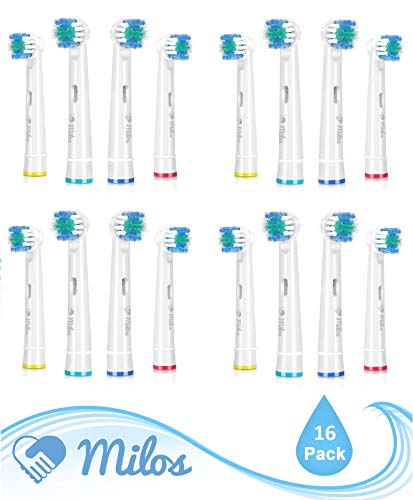 ﻿﻿Milos Recambios Cepillos Oral B - Cabezales de Repuesto para Cepillo de Dientes Eléctrico, Pack de 16 - Limpieza Profunda de los Dientes de los Niños