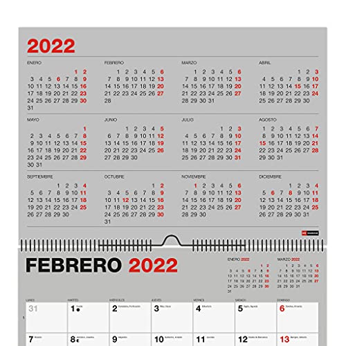 Miquelrius - Calendario de pared 2022 Basic - tamaño A3 (420 x 296 mm) - con espacio para anotar - Gris