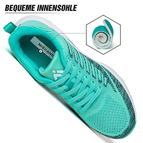 Mishansha Air Zapatos de Running Mujer Antideslizante Zapatillas de Deportes Femenino Ligeros Calzado Jogging Gimnasio Sneakers Verde, Gr.38 EU