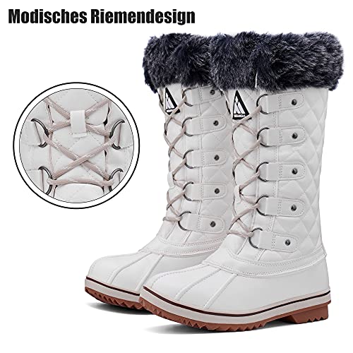 Mishansha Botas de Invierno Mujer Moda Calentar Forrado Antideslizante Zapatos de Nieve Aire Libre Blanco 41