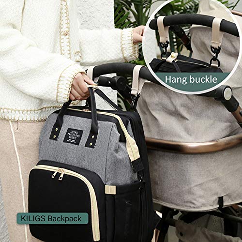 Mochila para carrito bebe con cuna plegable- Kiligs Bolso pañalera moderna, Bolsa de transporte Multifuncional para biberon