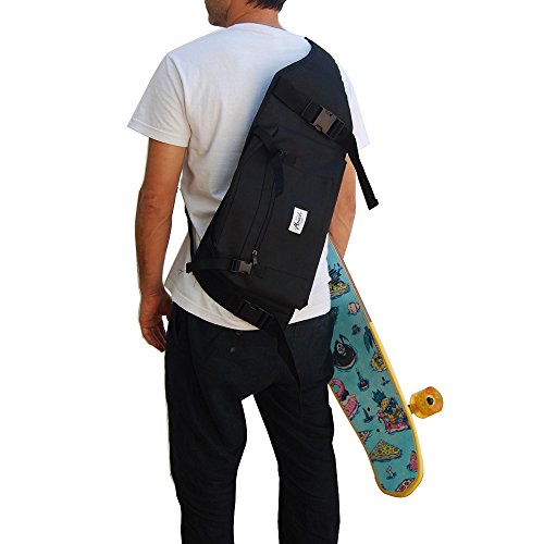 Mochila para Llevar el Longboard, Bolsa Porta monopatin, Skateboard o e-Board, Idea de Regalo de MONARK Supply. Color Negro.