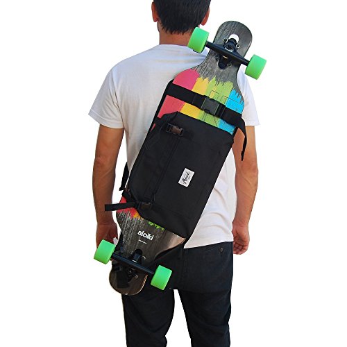 Mochila para Llevar el Longboard, Bolsa Porta monopatin, Skateboard o e-Board, Idea de Regalo de MONARK Supply. Color Negro.