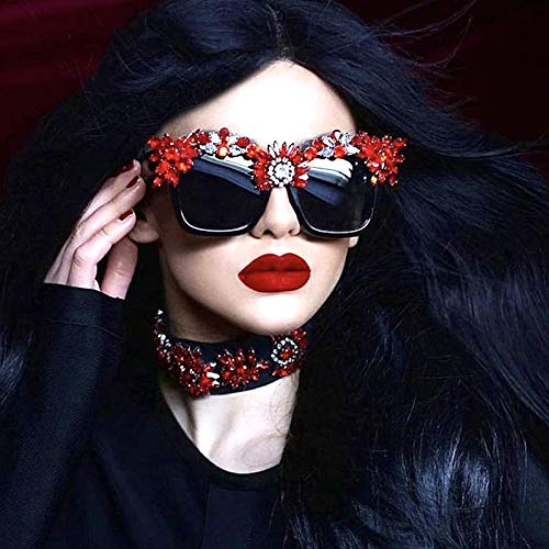 Moda Diseño De Revista De Moda Gafas De Sol De Mujer De Gran Tamaño Cristal Rojo Gafas De Sol De Lujo Estilo Reina Gafas De Sol con Diamantes De Imitación Leopardo
