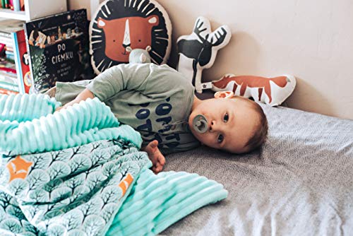MoMika Baby Blankets 75"x 100"cm Minky Soft Cotton Unisex Toddler Recending Blanket for Girls and Boys Producto europeo de talla única (Mint-Bird)