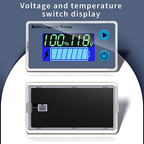 Monitor de Batería LCD Multifunción, Comprobador de Capacidad de Batería Digital de 10-100 V, Medidor de Interruptor de Temperatura Voltaje de Porcentaje Panel Indicador de Batería RV Marino