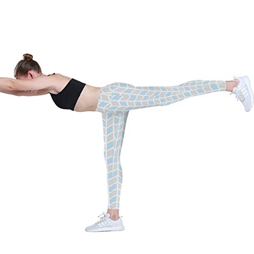MONTOJ Color fresco romboide cintura alta yoga pantalones control barriga pantalones de entrenamiento para mujeres 4 vías estiramiento yoga leggings